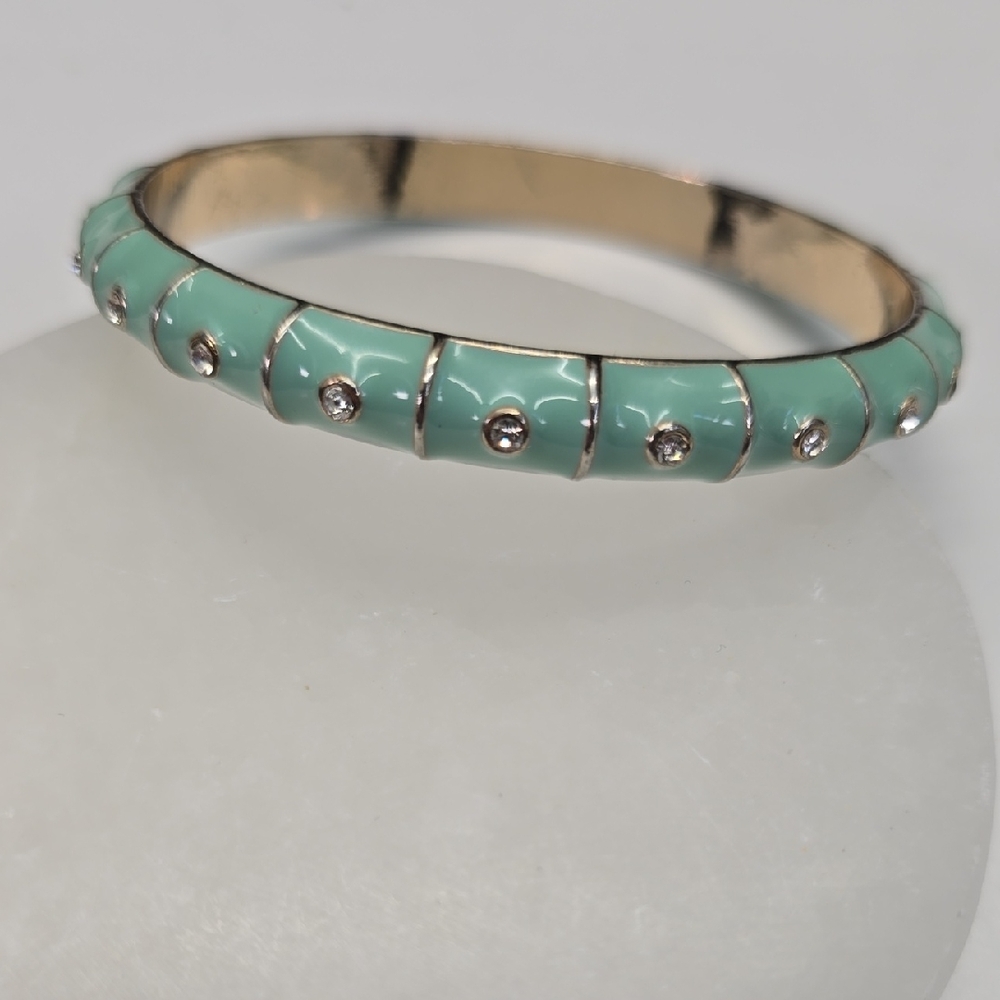 Gold-Tone Turquoise Enamel Crystal Bangle Bracelet